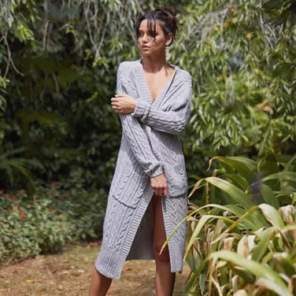 Long Oversized Baby Pink Cable Pocket Cardigan - Picture 2 of 13